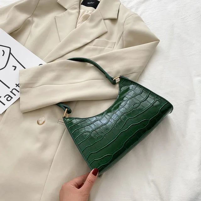 Fashion PU Leather Handbag for Women – Alligator Pattern Small Underarm Messenger Bag & Purse