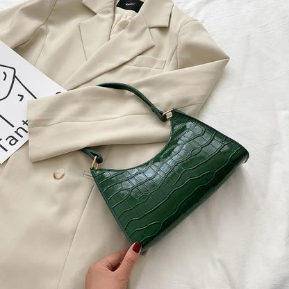 Fashion PU Leather Handbag for Women – Alligator Pattern Small Underarm Messenger Bag & Purse