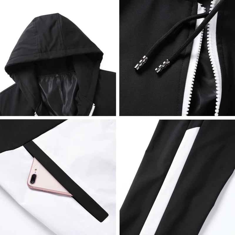 2025 Men’s Tracksuit 2-Piece Set — Hooded Jacket & Jogger Pants for Casual, Running & Sports