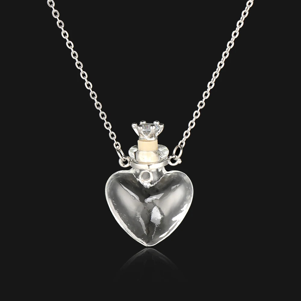 Openable Glaze Vial Pendant Necklace – Water Drop Heart Mini Perfume Bottle, Keepsake Jewelry Gift with Steel Chain
