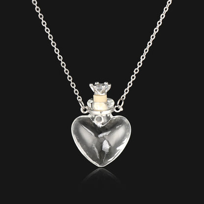 Openable Glaze Vial Pendant Necklace – Water Drop Heart Mini Perfume Bottle, Keepsake Jewelry Gift with Steel Chain