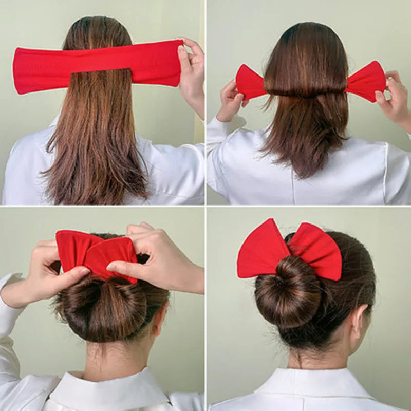 Deft Bun Hair Band for Women – Printed Bow Headband & Donut Bun Maker, DIY Hairstyle Twist & Ponytail Tool