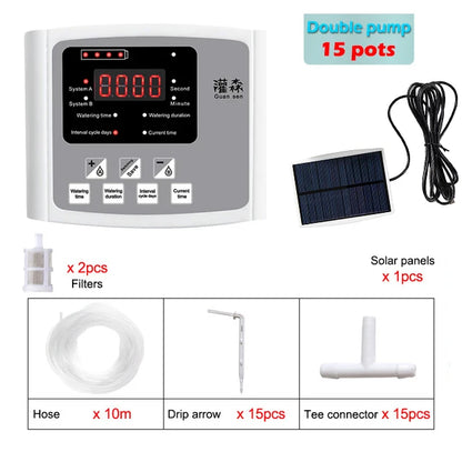 Solar Drip Irrigation System with Dual Pump & Timer | Automatic Plant Watering Device for Gardens