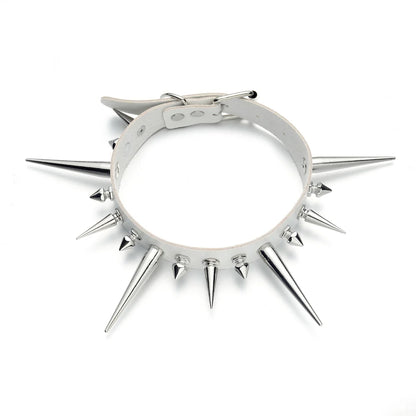 Punk Long Spike Choker – Studded Faux Leather Collar for Men & Women, Goth Rivet Necklace
