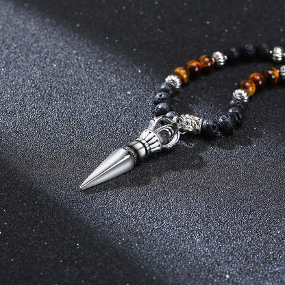 Men's Tibetan Phurba Kilaya Necklace – Tiger’s Eye & Lava Stone Spiritual Dagger Jewelry