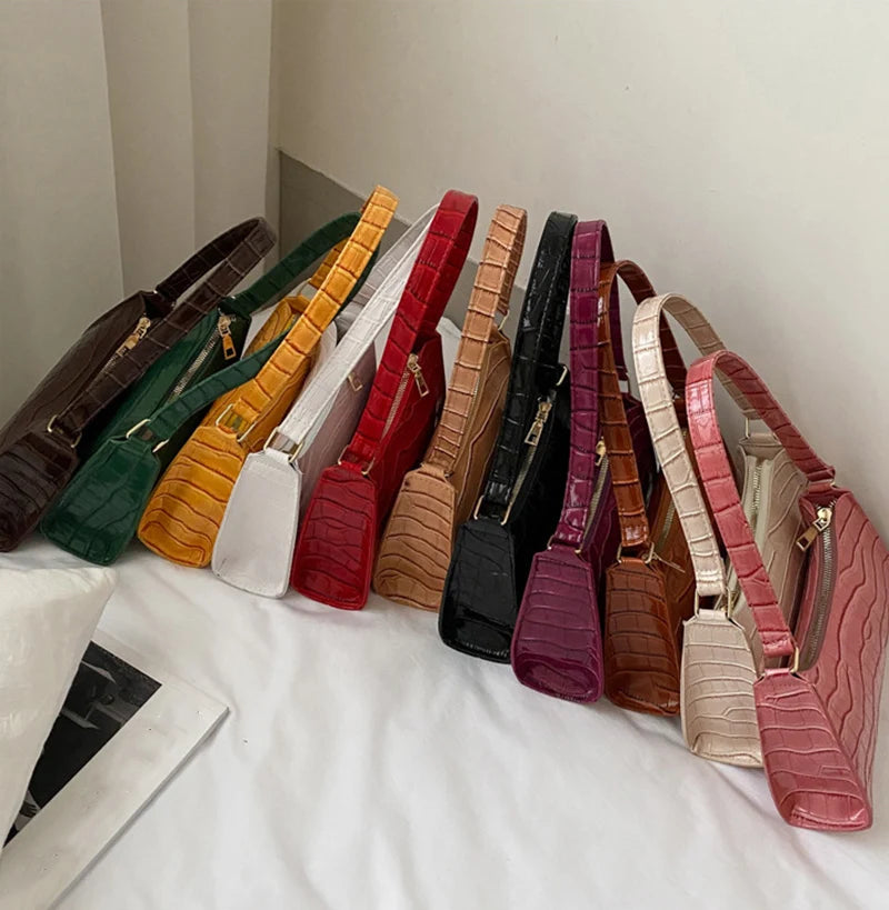 Fashion PU Leather Alligator Pattern Bag for Women – Small Armpit Handbag, Underarm Messenger Purse