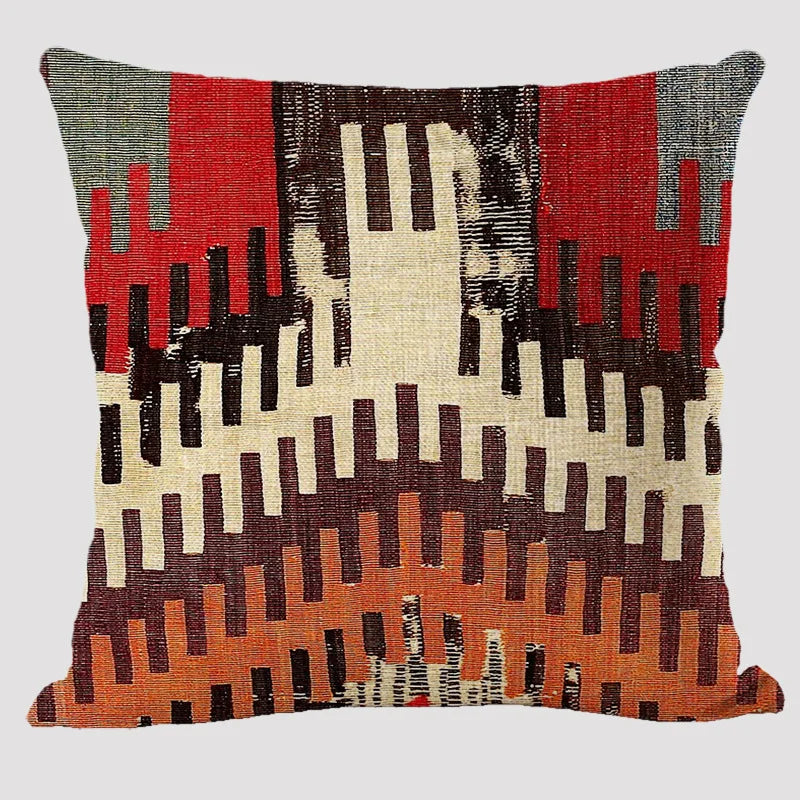 Bohemian Linen Cushion Cover – Multicolor Ethnic Geometric Pattern Decorative Pillow for Living Room Sofa