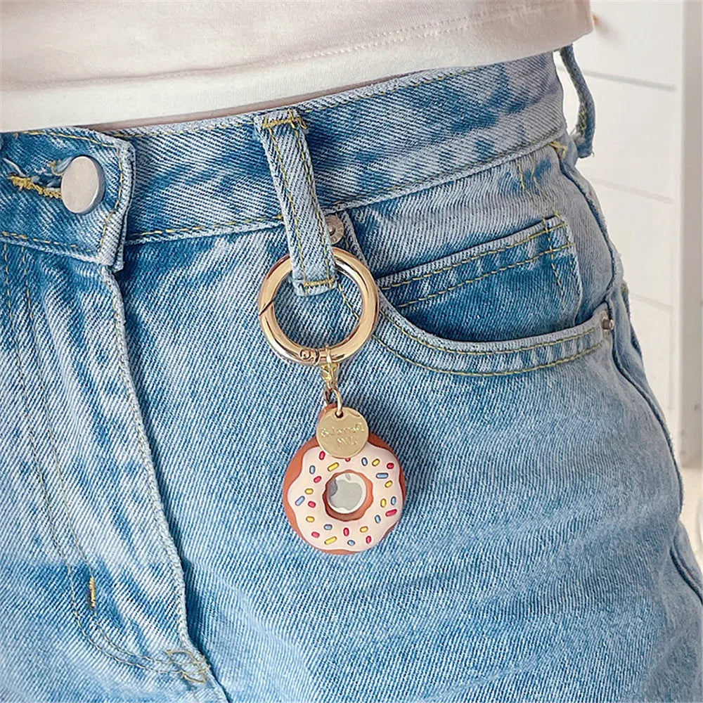Cartoon Donut Silicone Case for Apple AirTag – Cute Protective GPS Tracker Cover for Dog Collar