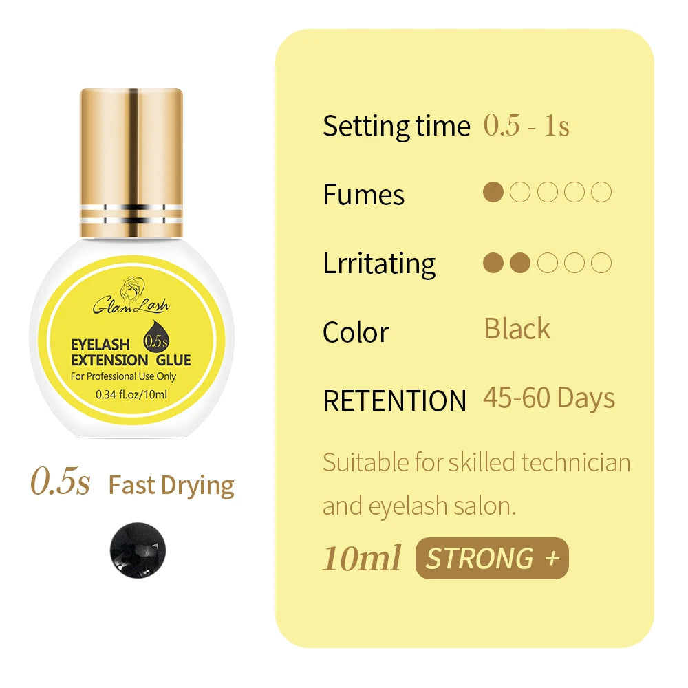GLAMLASH Eyelash Extension Glue — Black Adhesive Kit for Individual False Lashes, 0.3–2 Sec Dry Time, Professional Use