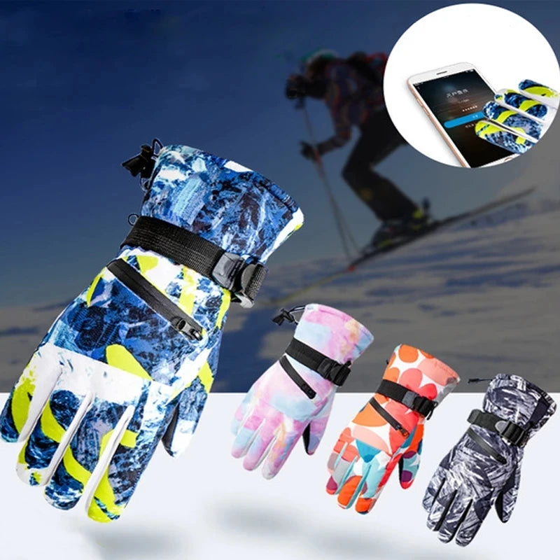 Winter Ski and Snowboard Gloves – Waterproof PU Leather, Non-Slip Touch Screen, Fleece Warmth for Motorcycle and Cycling