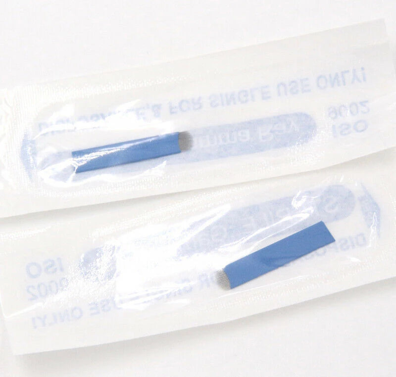 50pcs Microblading Tebori Blades — 0.18mm Permanent Makeup Needles for Eyebrows, 7/9/12/14/17/21 Manual Tattoo Needles