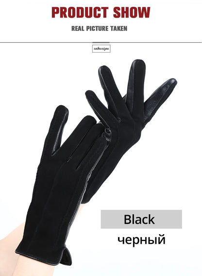 Women’s Winter Touch Gloves – 50% Genuine Leather & 50% Suede, Colorful Warm Leather Gloves