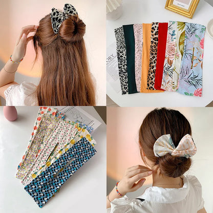 Deft Bun Hair Band for Women – Printed Bow Headband & Donut Bun Maker, DIY Hairstyle Twist & Ponytail Tool
