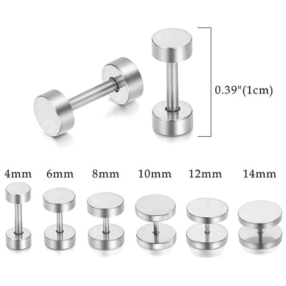 2-Piece Punk Stainless Steel Dumbbell Stud Earrings — Gothic Hip Hop Rock Style, Hypoallergenic Unisex Earrings for Men & Women