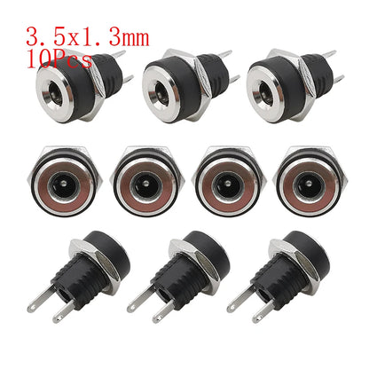 10Pcs DC Power Connectors 5.5x2.1mm & 3.5x1.3mm – Male Female Jack Socket, Nut Panel Mount DC Power Adapter Connector