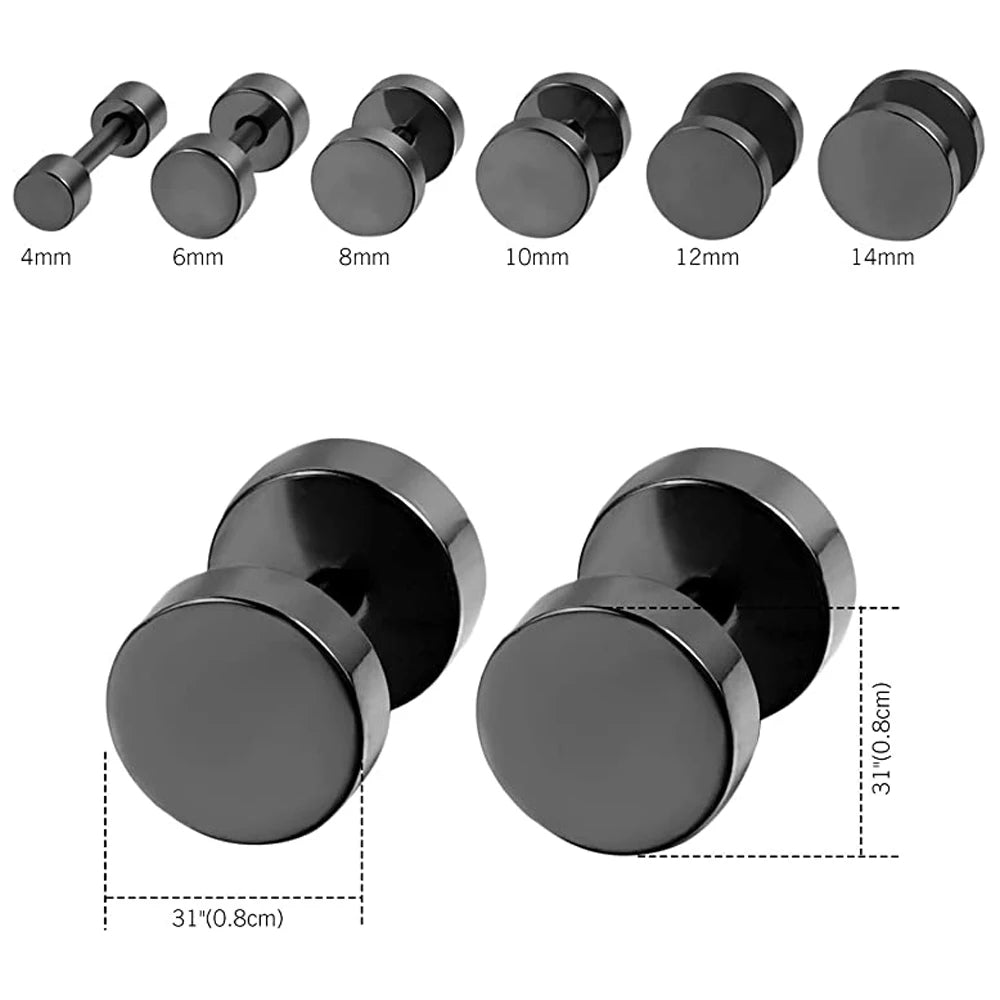 2-Piece Punk Stainless Steel Dumbbell Stud Earrings — Gothic Hip Hop Rock Style, Hypoallergenic Unisex Earrings for Men & Women