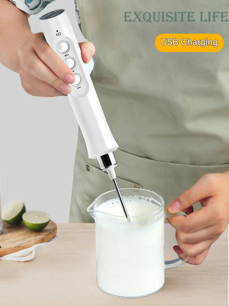 3-in-1 Portable Electric Milk Frother – Handheld Rechargeable Foam Maker, High-Speed Drink Mixer & Coffee Wand