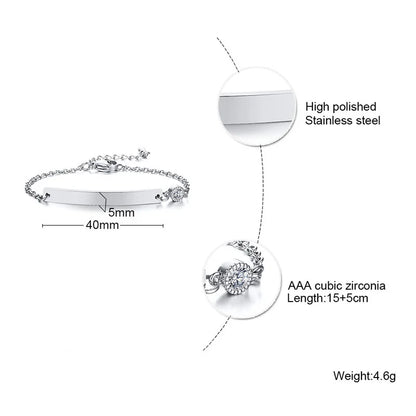 Elegant Personalized ID Bar Bracelet – 5mm Stainless Steel Link Chain for Women with Custom Name or Quote