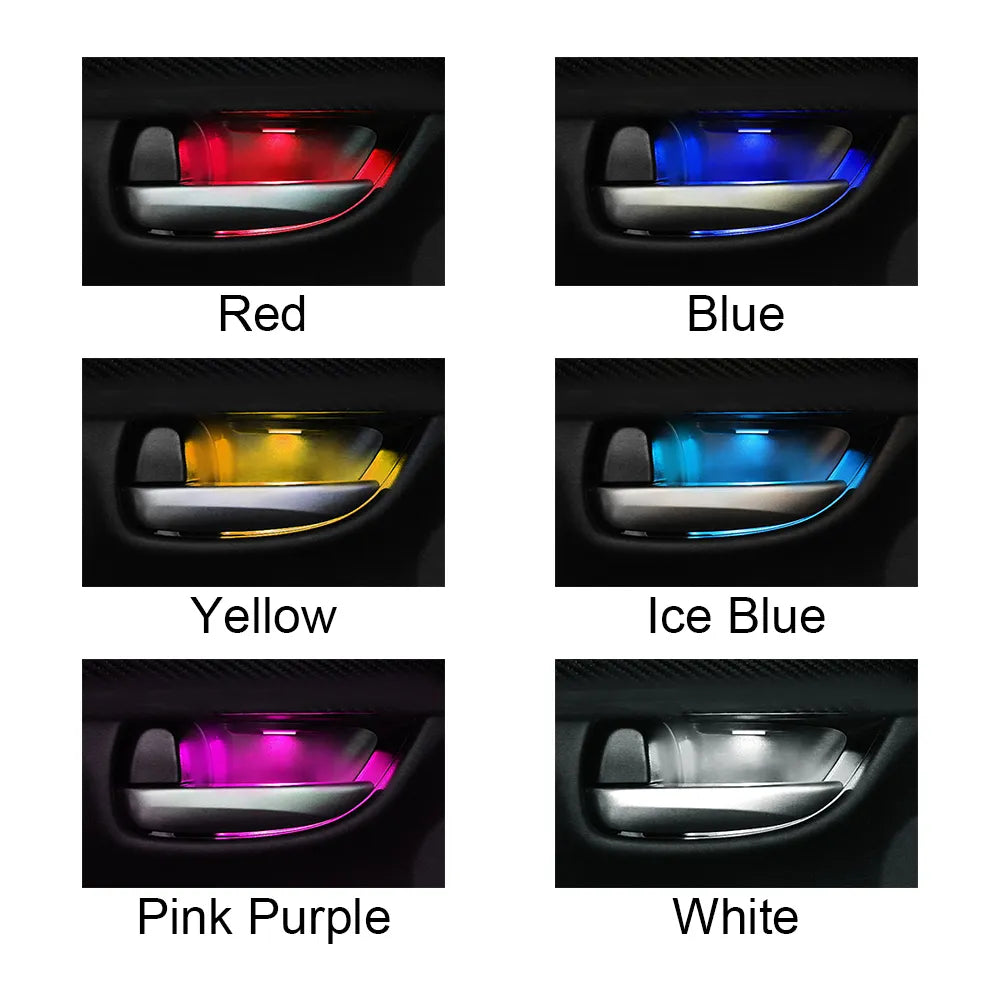 4Pcs Car Styling LED Interior Door Handle Lighting | Universal Auto Atmosphere Lamp | Armrest Inner Bowl Decorative Lights