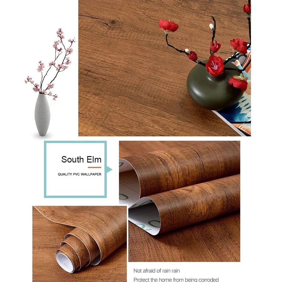 PVC Waterproof Self-Adhesive Wallpaper Roll — Wood Grain Vinyl Decorative Film for Furniture, Cabinets, and DIY Home Decor
