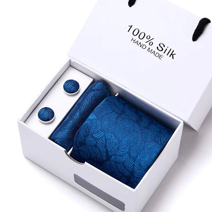 100% Silk Men’s Tie Gift Set - Classic 7.5cm Striped Floral Necktie with Handkerchief for Office, Party & Wedding Formal Wear