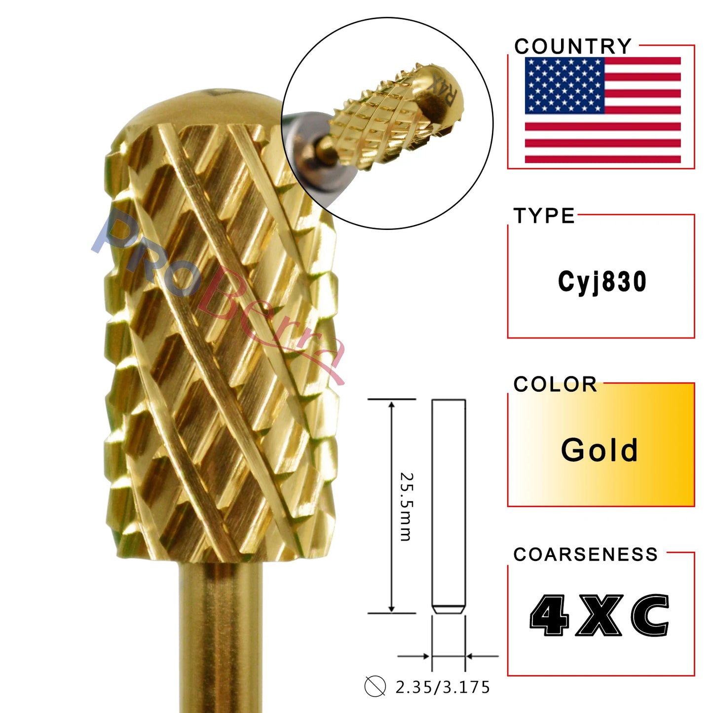 RolinStar 6.6 Large Barrel 4XC Nail Drill Bits – 7 Colors Gold, Silver, Dark Purple, Blue, Rainbow, Rose Gold Milling Tool