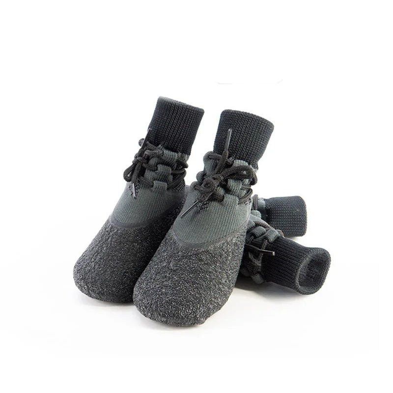 Enhance Your Dog's Outdoor Adventures with 4 Fashionable Non-Slip Dog Shoes - Waterproof Knitted Paw Protectors with Adjustable Straps