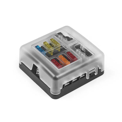 6/12-Way Car & Boat Fuse Box – Waterproof Blade Fuse Block with LED Indicator (12V/32V Auto Marine Power Distribution Panel)