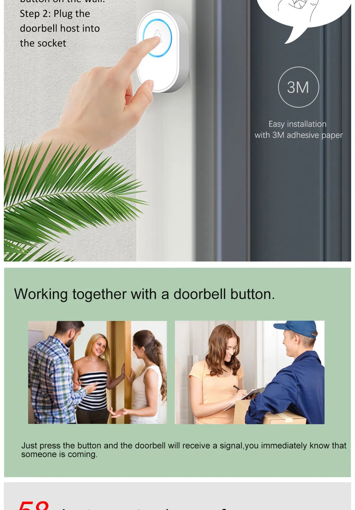 Intelligent Wireless Doorbell – Waterproof Smart Doorbell with 300m Remote Range, EU/UK/US Plug Options, Home Welcome Chime