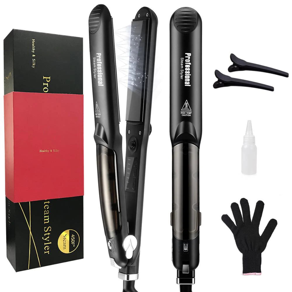 Professional Steam Hair Straightener – Ceramic Vapor Flat Iron, 450℉ Heat & Argan Oil Treatment Hair Care Tool