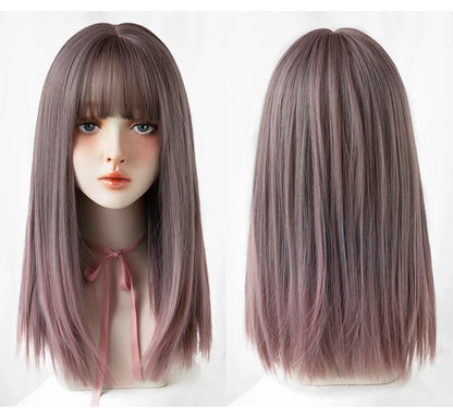 7JHHWIGS Long Straight Light Brown Synthetic Wig with Bangs – Heat-Resistant Daily Wear Wig for Women