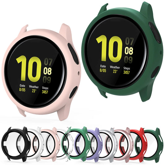 Samsung Galaxy Watch Active 2 Protective Case - Full Coverage Bumper with Tempered Glass Screen Protector for 40mm & 44mm