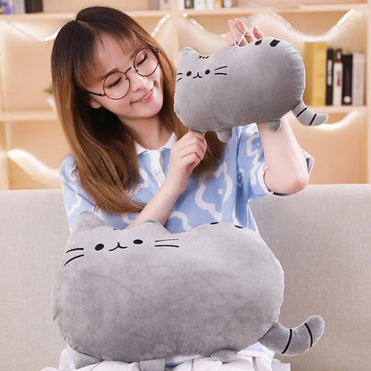 Kawaii Cat Plush Pillow - Soft Colorful Kitten Cushion Stuffed Toy in Gray, Pink & White, Cute Gift for Girlfriend