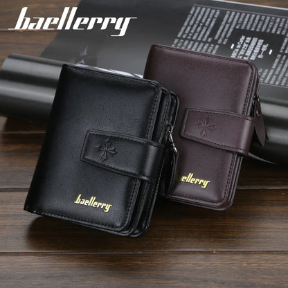 New Business Men’s Wallet — High-Quality PU Leather Zipper Card & Coin Holder, Vintage Male Purse
