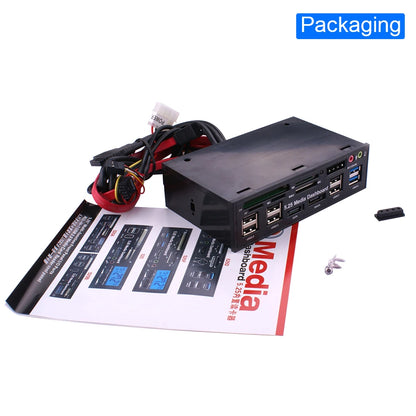 DeepFox 5.25" Media Dashboard Card Reader – USB 2.0/3.0, e-SATA, SATA Front Panel for Optical Drive Bays
