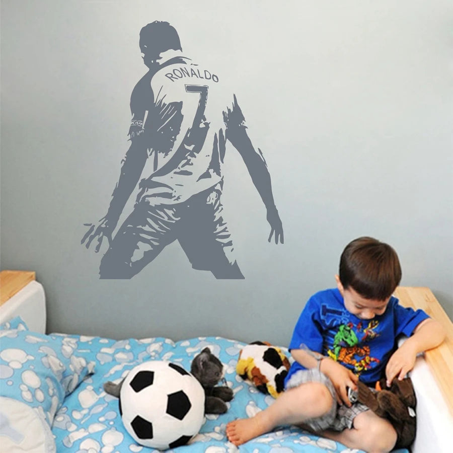 Cristiano Ronaldo Soccer Vinyl Wall Decal - Football Athlete Art Mural for Kids and Living Room Decoration