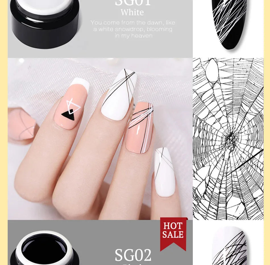 BORN PRETTY Spider Wire Gel Nail Polish 5ml - Flower Drawing & Creative Point-to-Line Nail Art Gel Varnish