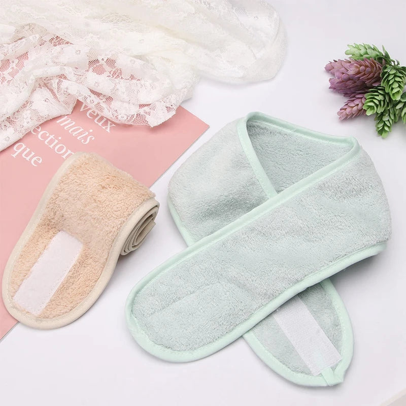 Women Soft Coral Fleece Toweling Hairband – Adjustable Makeup & Bath Headband for Washing Face, Spa & Facial Hair Holder Accessory