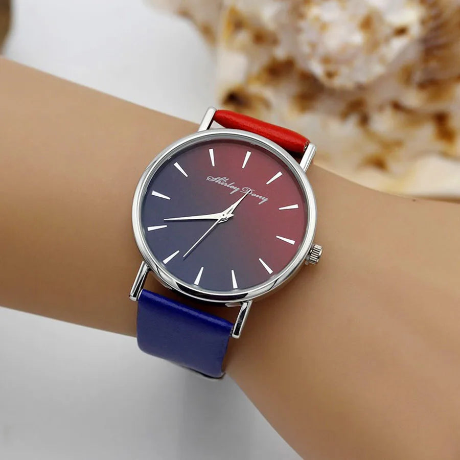 New Ladies Casual Gradient Watch – Luxury Quartz Wristwatch with 2-Color Strap, Feminine Design (Zegarek Damski)