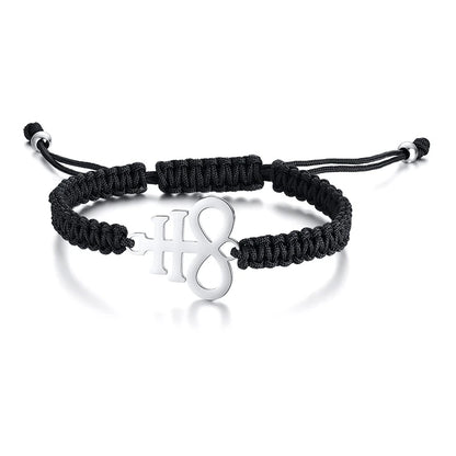 Lucifer Seal Charm Bracelet - Handmade Black Braided Adjustable Wave Wrist Jewelry for Men