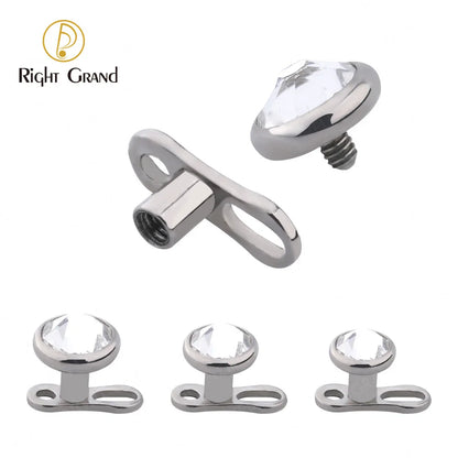 5Pcs Right Grand ASTM F136 Titanium 14G 2-Hole Internally Threaded CZ Dermal Anchor Tops & Base – Microdermal Piercing Jewelry Set
