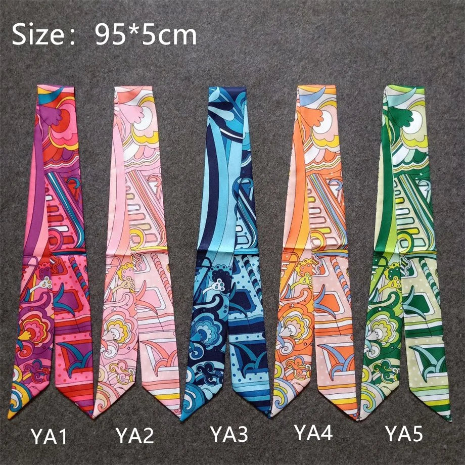 Rainbow Silk Scarf - Luxury Women’s Skinny Neck, Hair & Bag Accessory Foulard Headband
