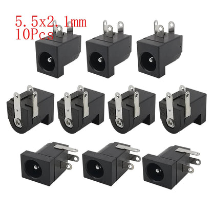10Pcs DC Power Connectors 5.5x2.1mm & 3.5x1.3mm – Male Female Jack Socket, Nut Panel Mount DC Power Adapter Connector