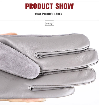 Women’s Winter Touch Gloves – 50% Genuine Leather & 50% Suede, Colorful Warm Leather Gloves