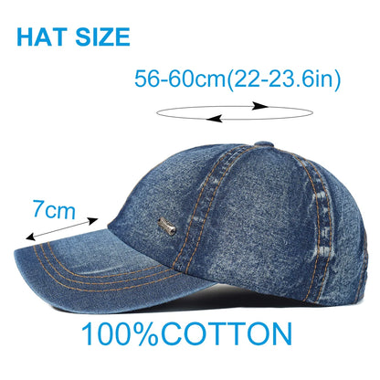 Vintage Washed Cotton Baseball Cap – Adjustable Denim Dad Hat for Men & Women, Low Profile Trucker Style