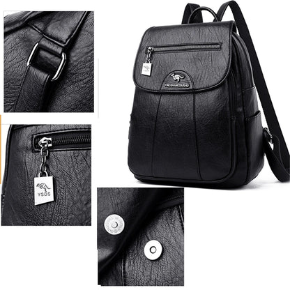 Women's Backpack 2022 - High-Quality Soft Leather, Large Capacity, Leisure Travel & School Bag for Teenage Girls - Black Mochila