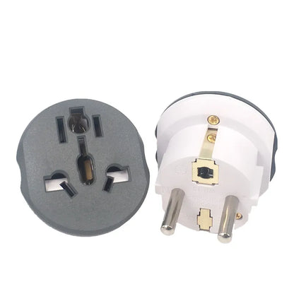 Korea EU Plug Adapter 16A 250V – High-Quality Universal Travel Converter with 2 Round Sockets for AU, US, UK, CN to EU/KR Wall Socket