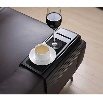 Bamboo Wood Sofa Arm Tray with Phone Holder – Flexible Couch Arm Table for Drinks, Snacks & Remote Control