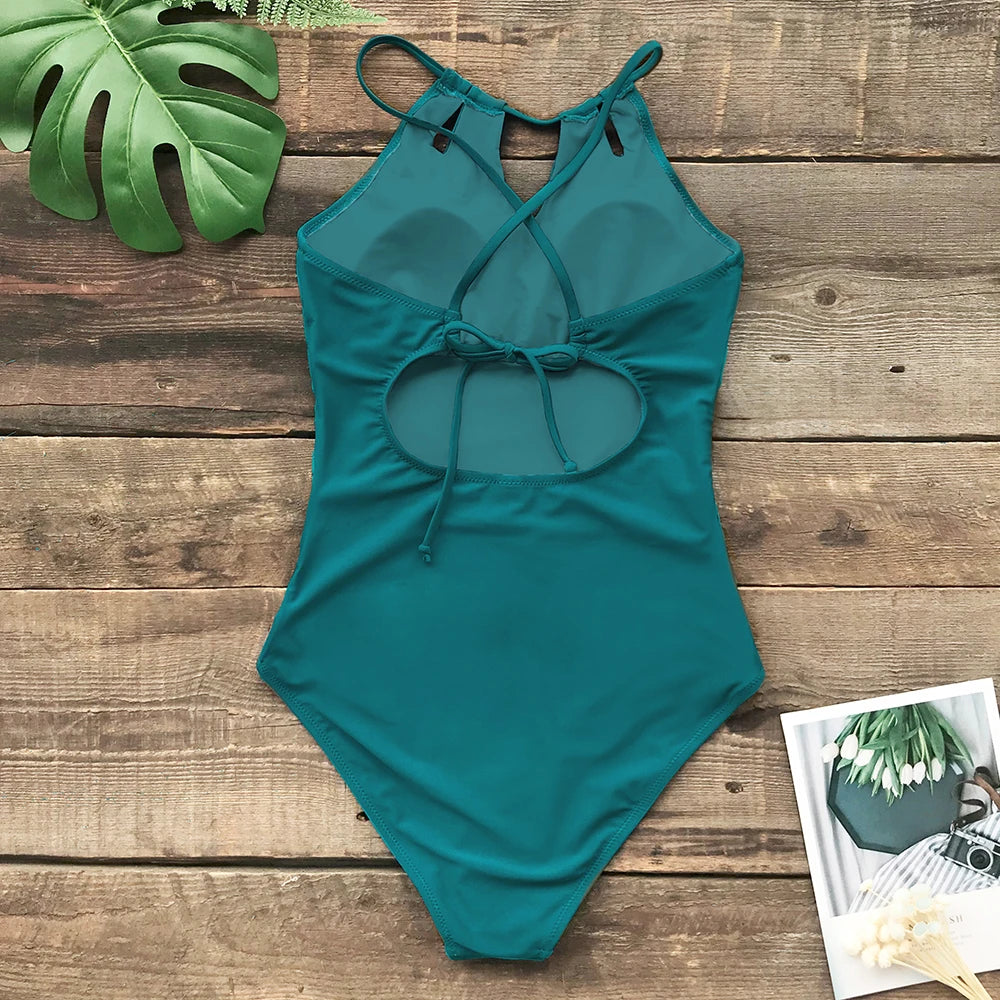 CUPSHE Lace-Up Back One-Piece Swimsuit – Sexy Cut-Out Backless Monokini Swimwear for Women, 2023 Beach & Bathing Suit