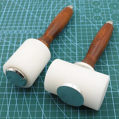 QJH Professional Leather Carve Hammer: Nylon Mallet with Wood Handle for Leathercraft Punching, Printing, and DIY Percussion
